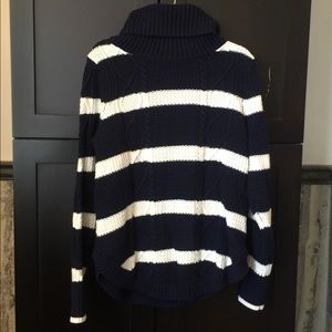Gap Navy and White Striped Turtleneck Sweater